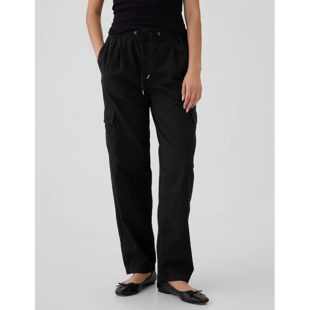 New‎ Gap Cargo Pants XXL Mid Rise Black Broken Twill Pull-On Elastic Waist NWOT